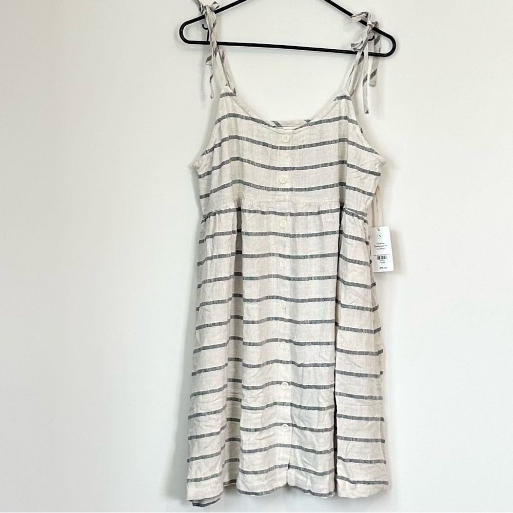 NWT UpWest Cream and Gray Linen Blend Striped Sleeveless Dress - Size: Large